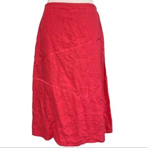Moment By Moment Linen Asymmetrical Ribbon Detail Red Coral Midi Skirt US M